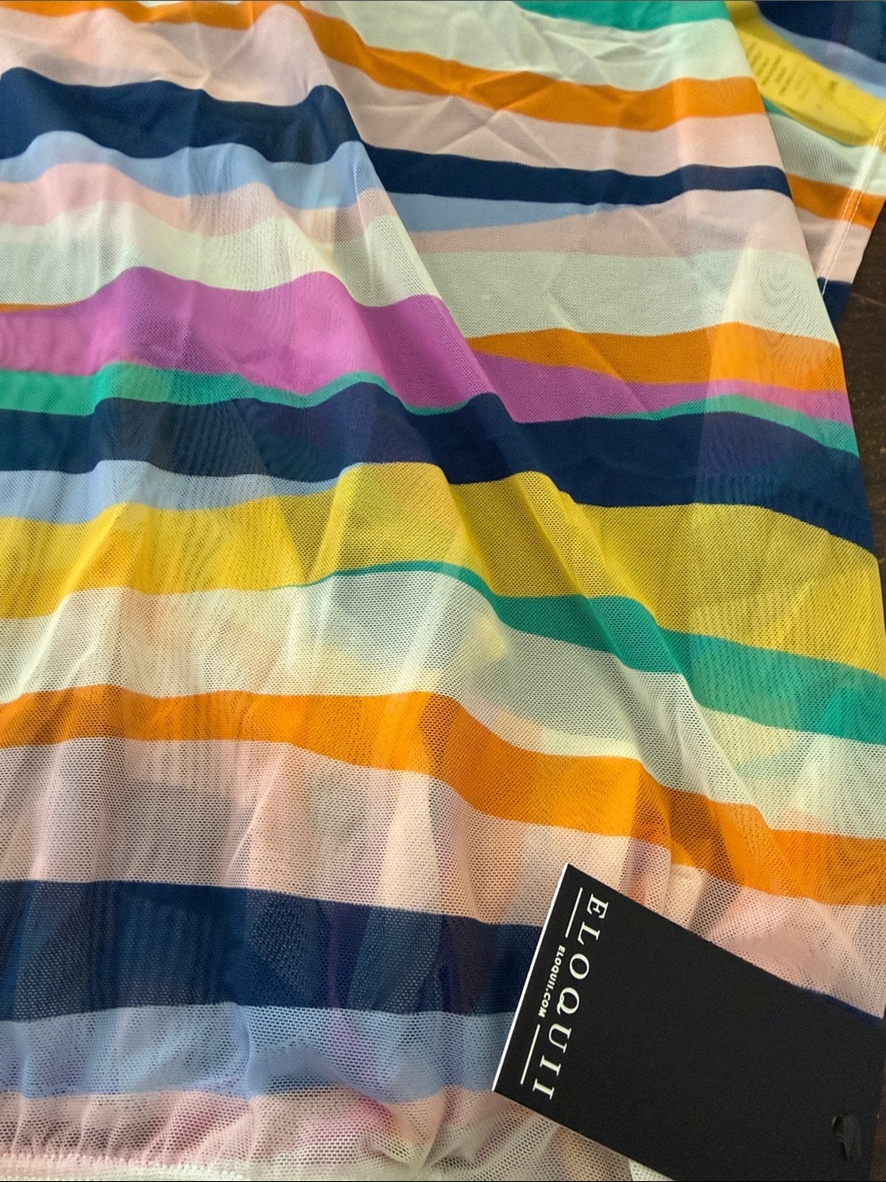 NWT Eloquii Mesh Side Tie Wrap Sarong Swimsuit Coverup Skirt Stripe Colorful - Picture 5 of 5